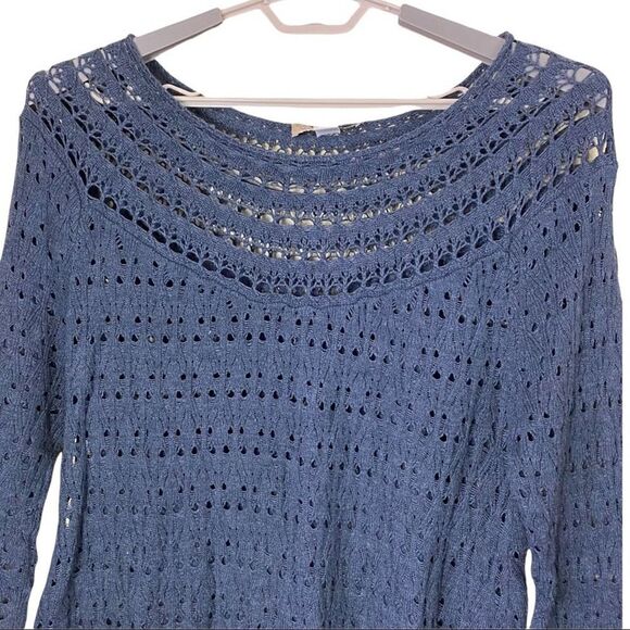 Vintage America Blues Crochet Blue Sweater Size Large - Picture 2 of 7